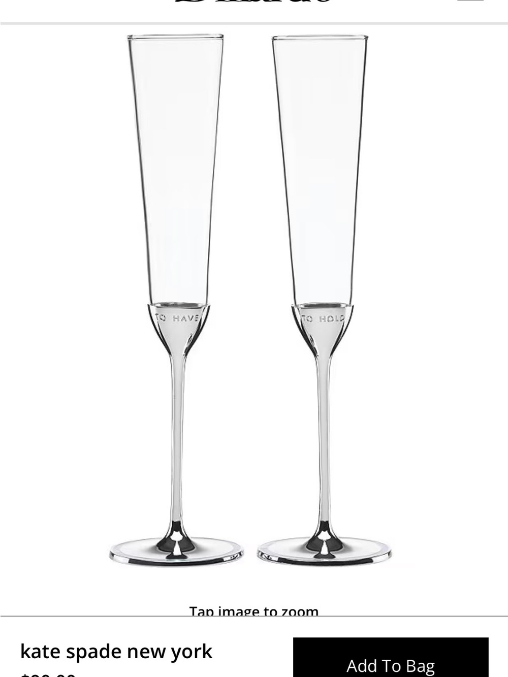 kate spade Clear Crystal Champagne Flutes, Transparent